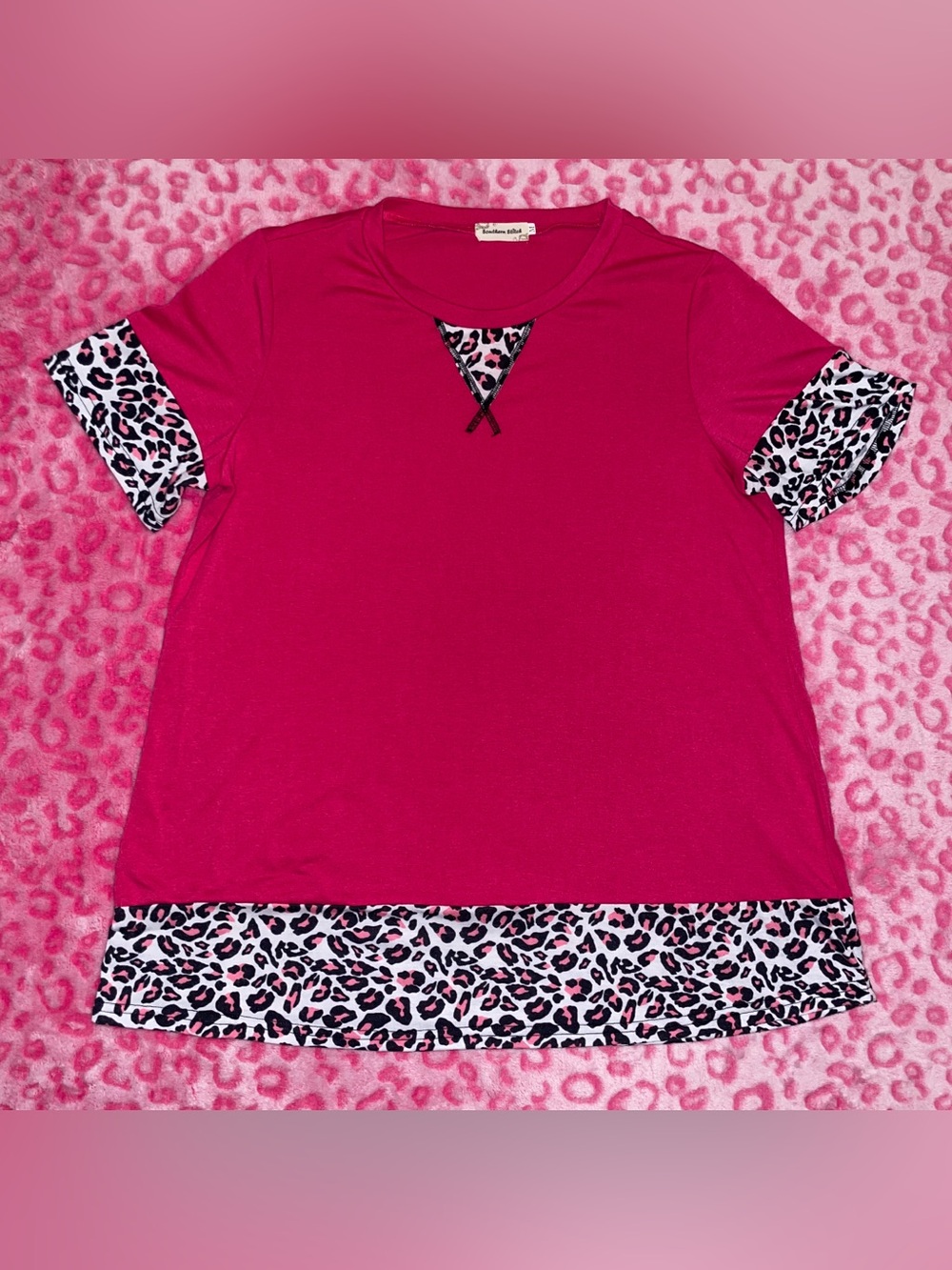 Southern Stitch pink + leopard print top